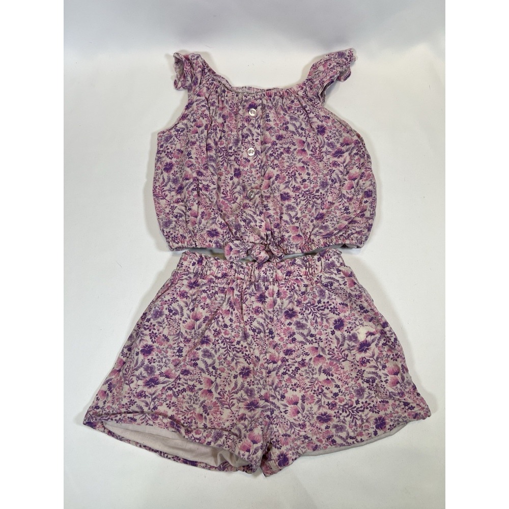 Btween Pink Floral Tank And Shorts Set Size 6 Girls Summer Button Details
